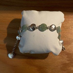925 China White Sage Jade and Silver flat Discs Bracelet